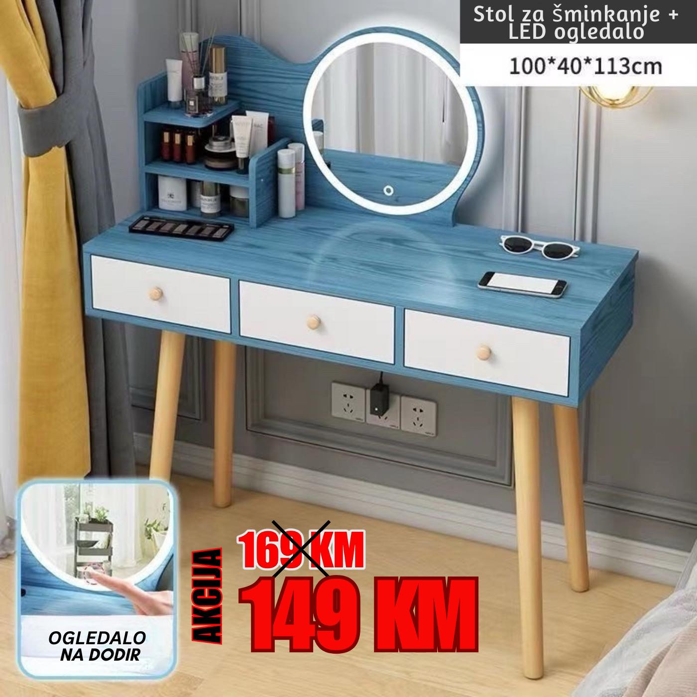Stol za šminkanje sa LED ogledalom